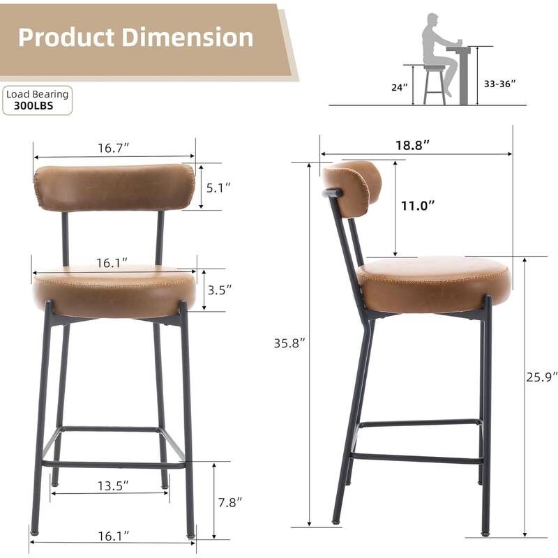 27" Bar Stools Set of 2, Modern Metal Tall Bar Stools