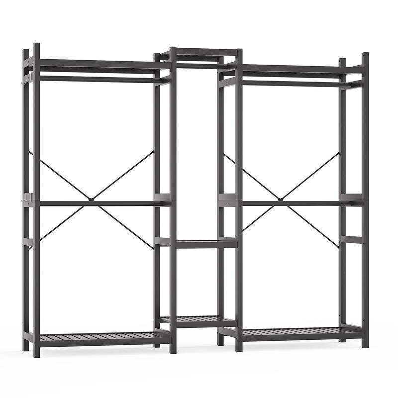 Bamboo Closet System Clothes Rack, Large Freestanding Garment Rack Clothing Rack for Hanging Clothes