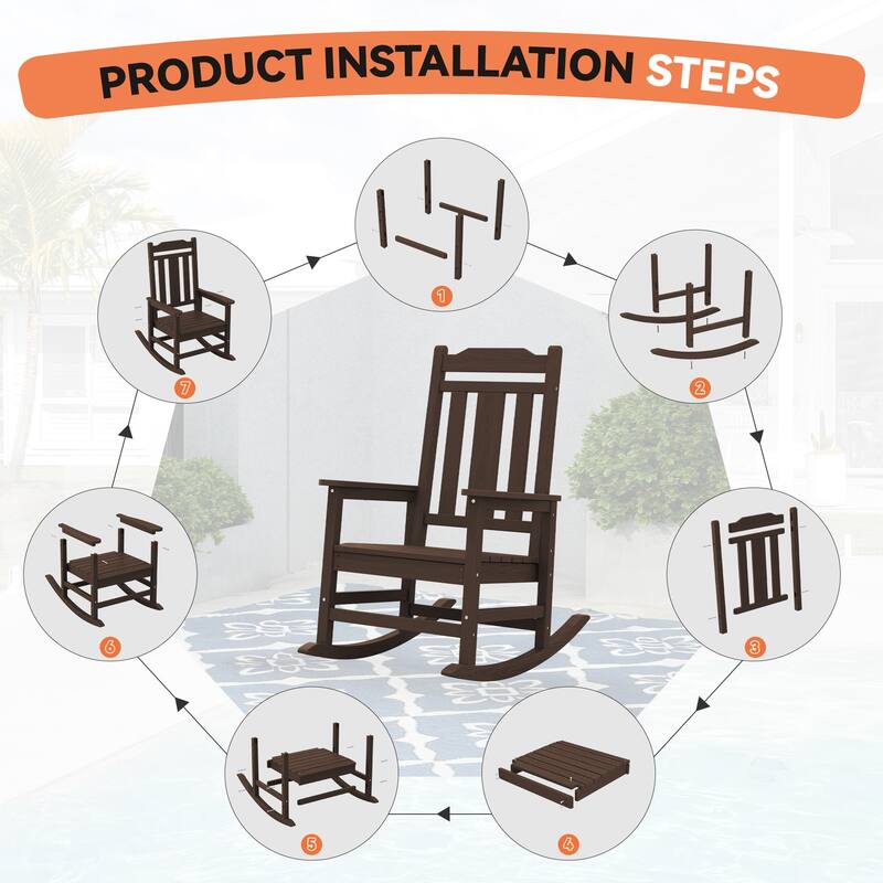 Outdoor Patio HDPE Rocking Chiar, Extra Wide Seat & Backrest