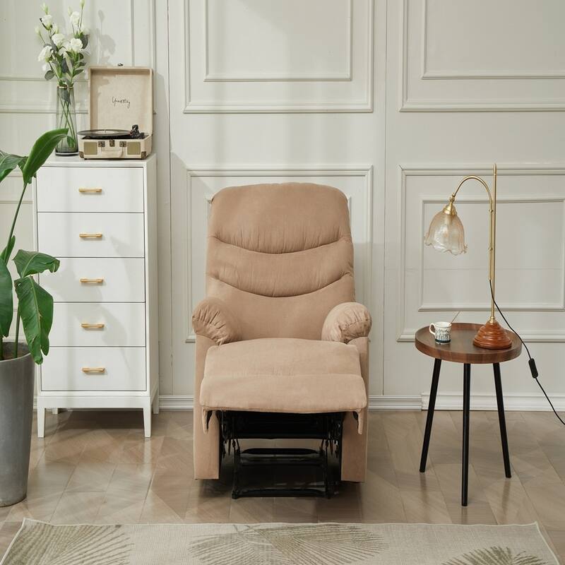 Mocha Manual Recliner Chair, Pillow Arms for Bedroom Living