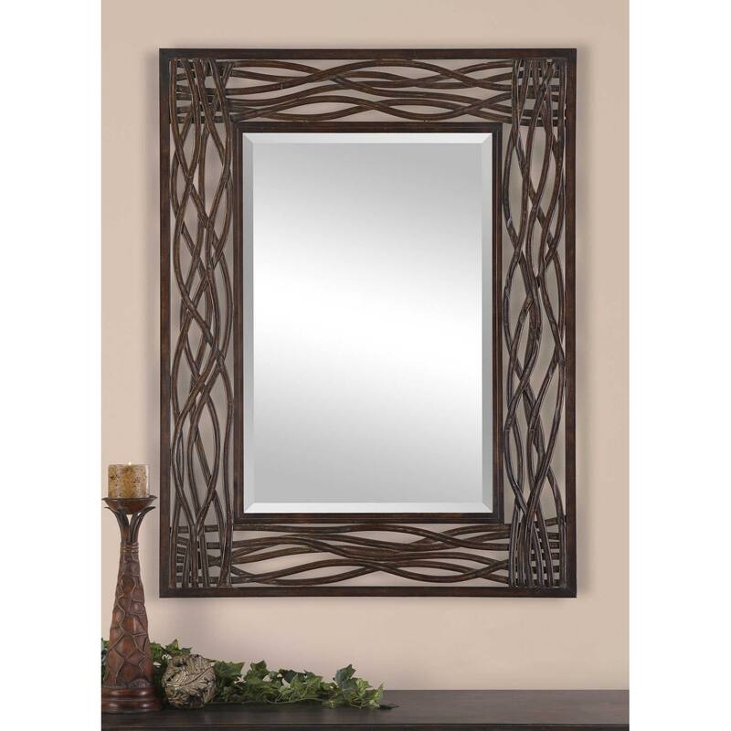 Distressed Beveled Rectangular Wall Mirror - 42" - Brown