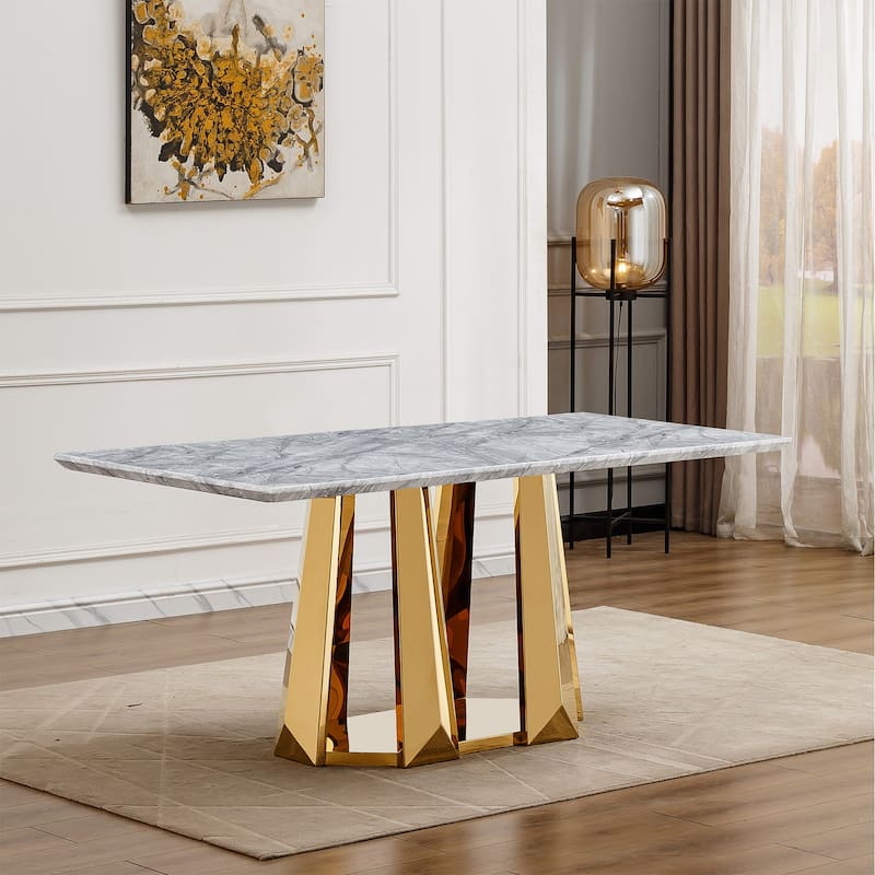 GDFStudio - Rose Series 70'' Rectangle Faux Marble Dining Table 6 People with Modern Large Size