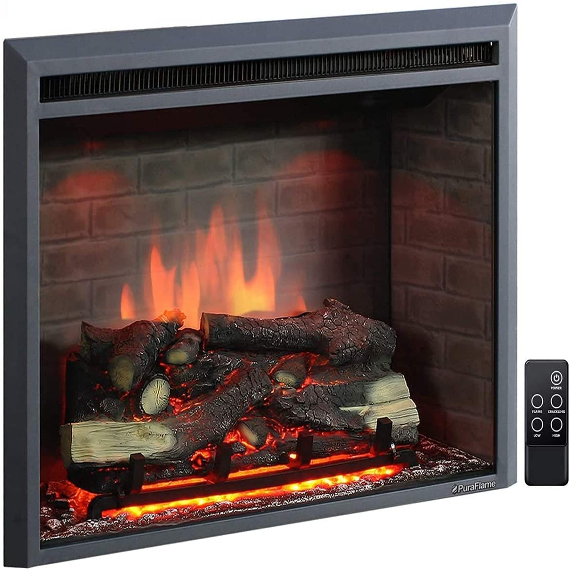 Electric Fireplace Insert with Fire Crackling Sound, Remote Control,  750/1500W, Black, 33 5/64 Inches Wide, 25 35/64 Inches High - Bed Bath u0026  Beyond - 34424536