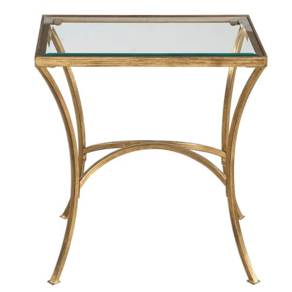 slide 1 of 1, Uttermost Alayna 22" Wide Metal End Table Antiqued Gold Leaf