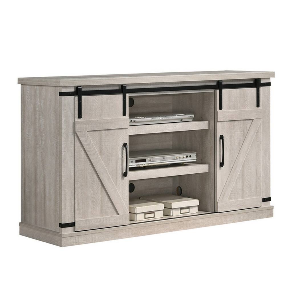 54 Inch TV Media Entertainment Console, 2 Sliding Barn Doors, Dusty Gray
