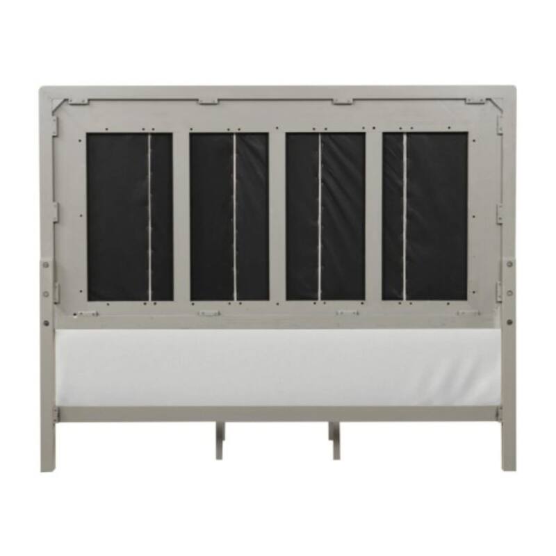 Myna King Bed, Solid Wood, Ivory Channel Padded Upholstery, Oak Brown