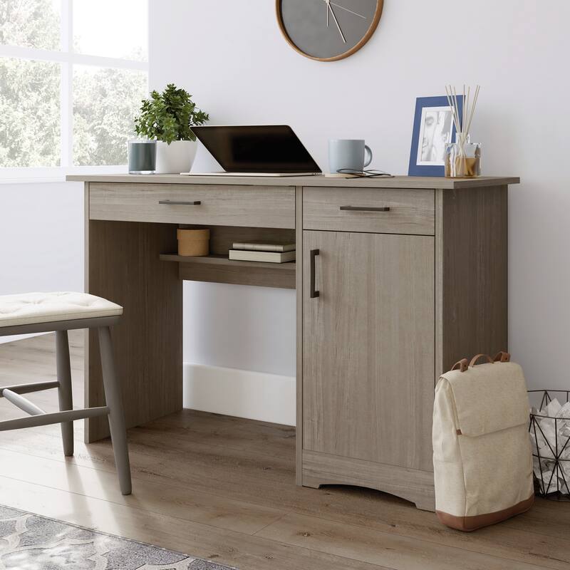 Brown Computer Desk with Flip-Down Keyboard Tray and CPU Storage for Home Office - Brown