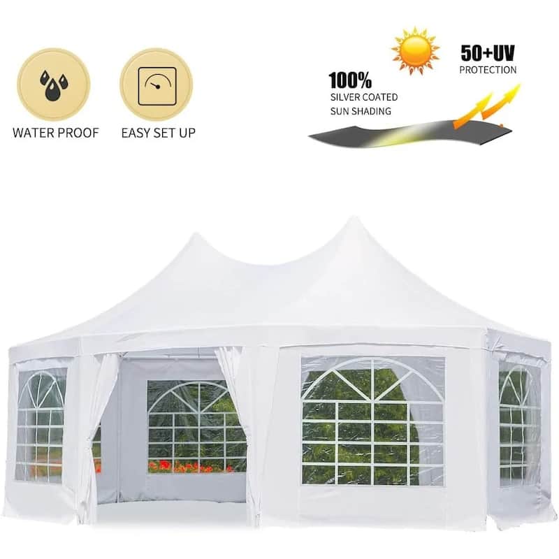 EROMMY 15x20 White Outdoor Pavilion Gazebo Tent with Adjustable Sidewalls for Party Shelter