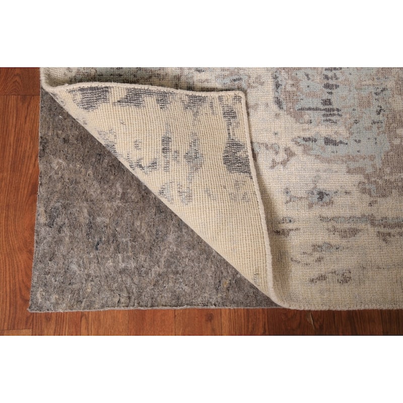 Contemporary Abstract Oriental Area Rug Handmade Beige Wool Carpet - 5'4"x 7'5"