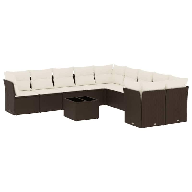 vidaXL Garden Sofa Set Brown frame, Cream white cushions - 21.7 x 21.7 x 14.6