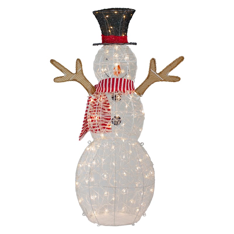48" LED Lighted Snowman with Top Hat and Red Scarf Outdoor Christmas Decoration