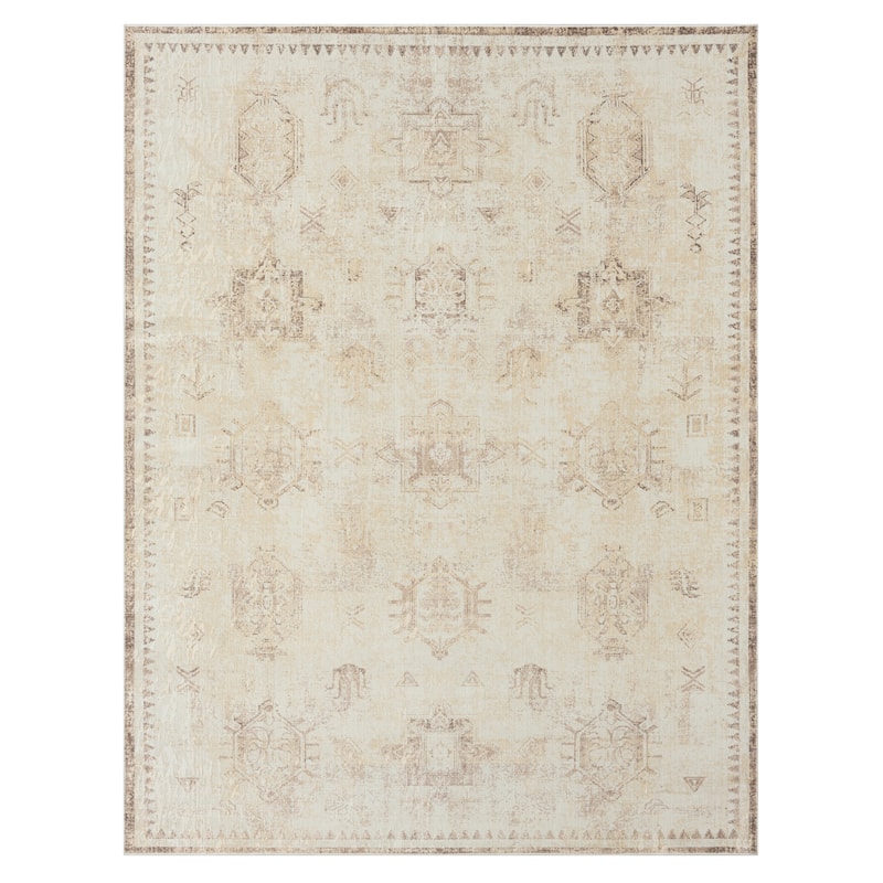 Sevita Alis Washable Non-Slip Farmhouse Beige Indoor Area Rug
