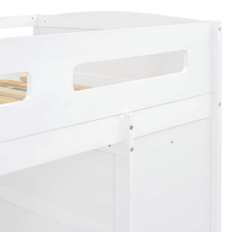 Twin Size Solid Wood Loft Bed with Desk, Wardrobes, 4 Drawers and 4 Shelves for Kids, Bedroom
