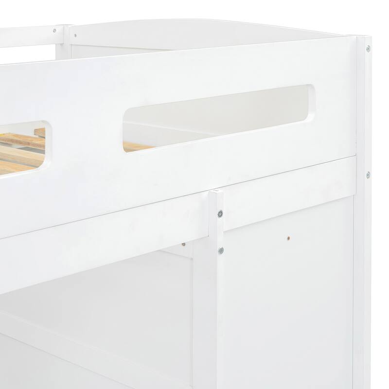 Twin Size Solid Wood Loft Bed with Desk, Wardrobes & Drawers