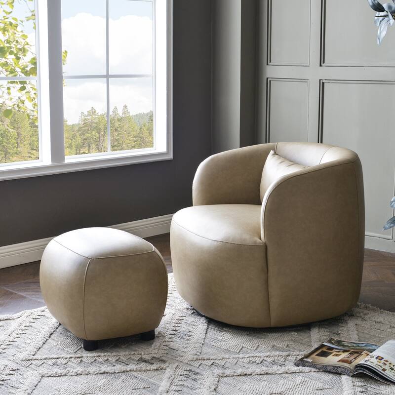 KINWELL 23" Wide Faux Leather Upholstered Ottoman Footrest, PU Entryway Footstool