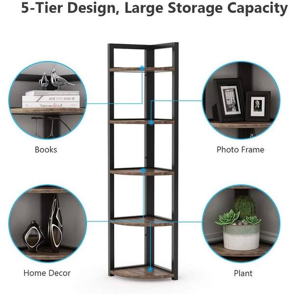 Rustic 5 Tier Corner Shelf Stand Corner Bookshelf Bookcase Plant Shelf Overstock 32974751 Homfa ladder shelf, 5 tier vintage bookcase, multifunctional bookshelf plant flower stand storage rack shelves, wood look accent metal frame modern furniture home office. usd