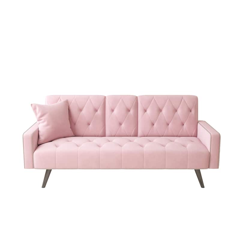 Luxurious Velvet Sofa Couch Convertible Loveseat Sleeper Sofa Couch with Tufted Backrest & Nailheads