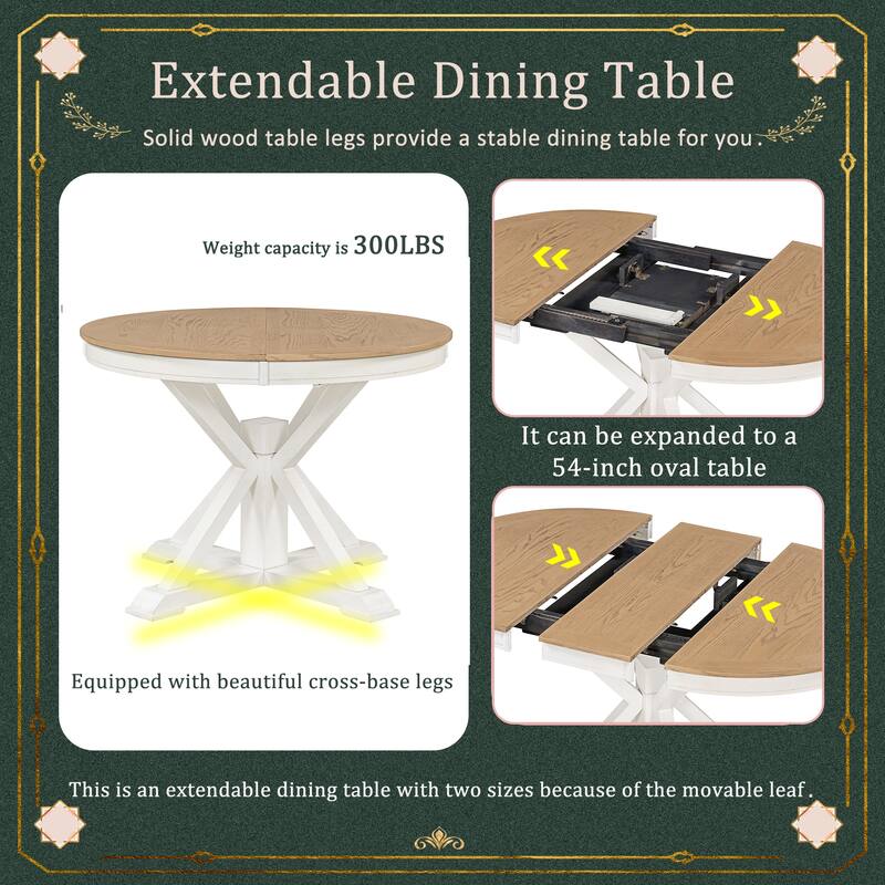Retro Functional Extendable Dining Table with a 12" Leaf for Dining Room