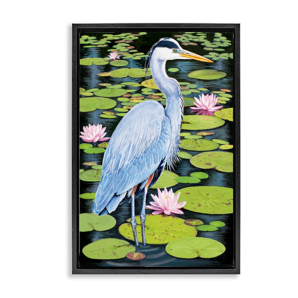 Stupell Heron Among Pond Lilies Framed Floater Canvas Wall Art Design By Rosiland Solomon