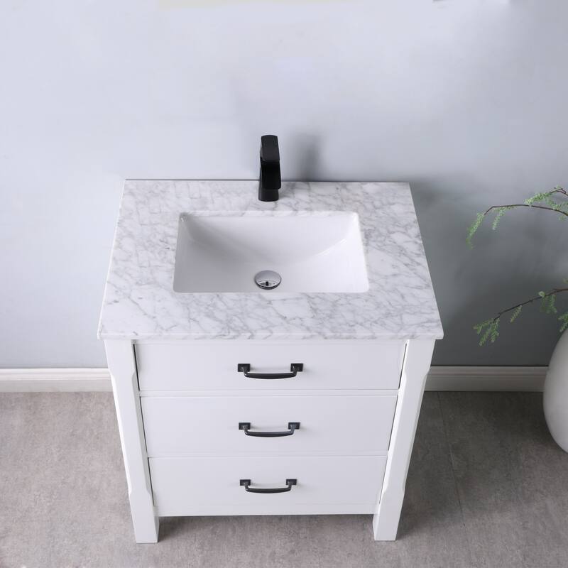 Altair Maribella Single Bathroom Vanity Set and Carrara White Countertop without Mirror