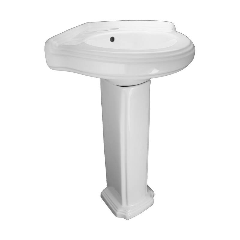 Portsmouth White Porcelain Corner Pedestal Sink with Overflow and 4 in. Centerset Faucet Holes