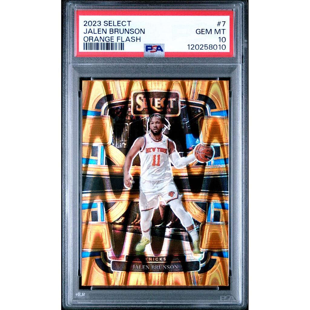 Jalen Brunson 2023 Panini Select Orange Flash Basketball Card #7 Graded PSA 10 Cert # 120258010 - 8' x 11'