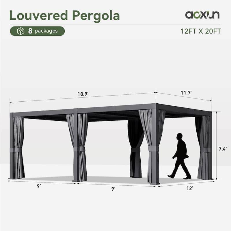 Louvered Pergola 12' x 20' Outdoor Aluminum Pergola with Adjustable Top for Decks