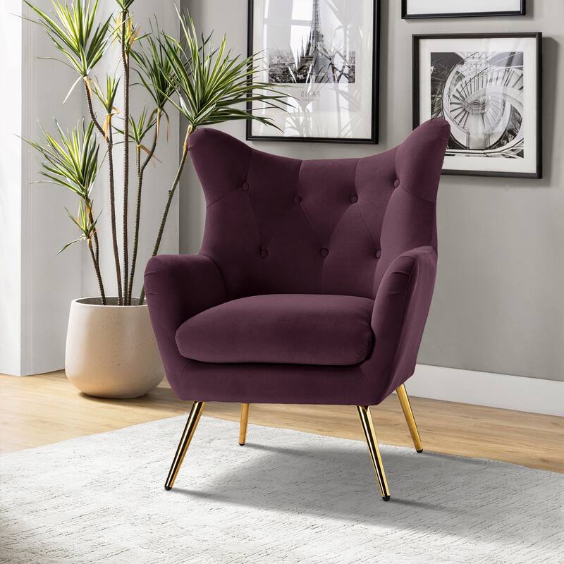 Eusebio Tufted Velvet Accent Chair with Wingback, Arms, and Metal Gold Legs for Living Room or Bedroom by HULALA HOME