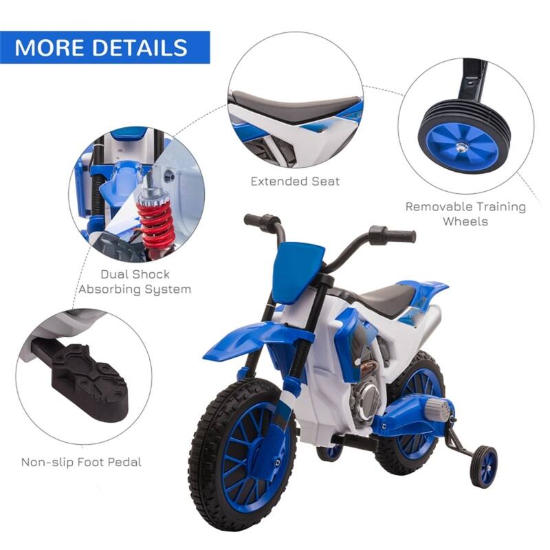 Kids Ride-On Motorcycle 12V with Rechargeable Battery and Dual Shock Removable Training Wheels - 42"L x 20.25"W x 26.75"H