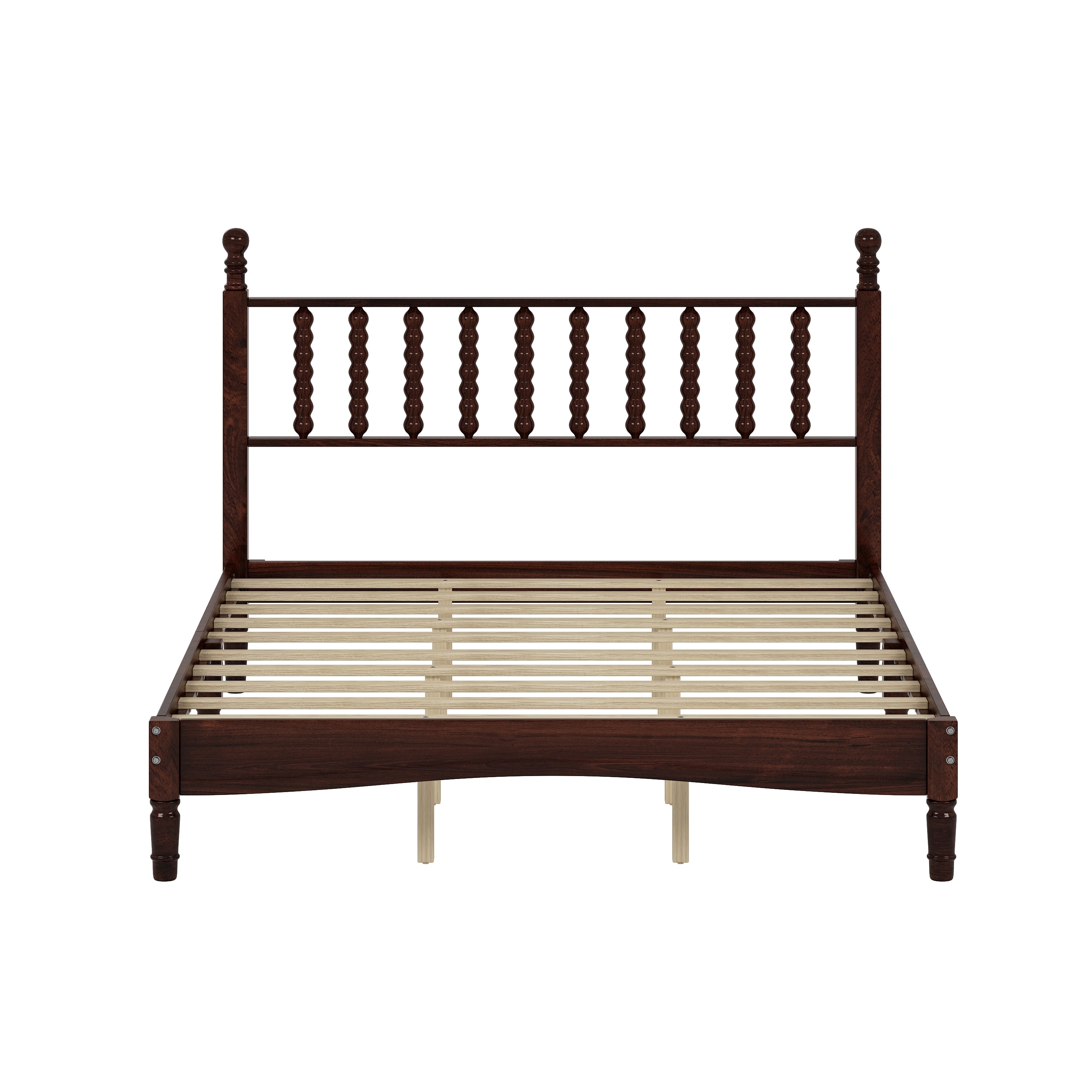 Queen Wood Bed with Gourd Headboard - Vintage Style