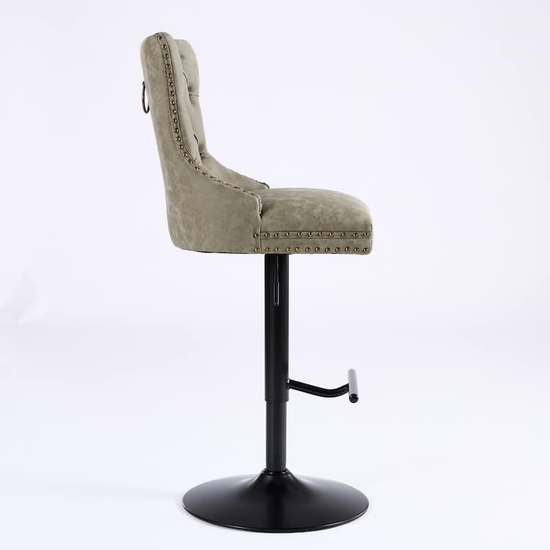 Modern Adjustable Seat Height Swivel Barstools with Tufted Back - Set of 2