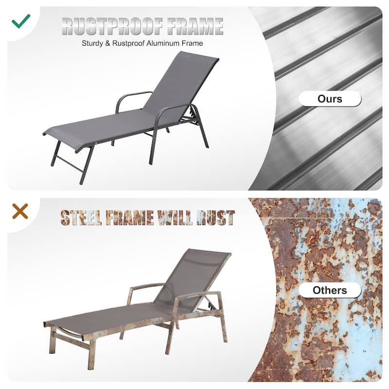 4PCS Outdoor Chaise Lounges Chair Aluminum with Adjustable Backrest