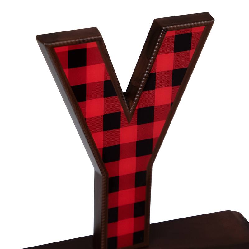 Set of 3 Red Black Buffalo Plaid "JOY" Christmas Stocking Holder 6"