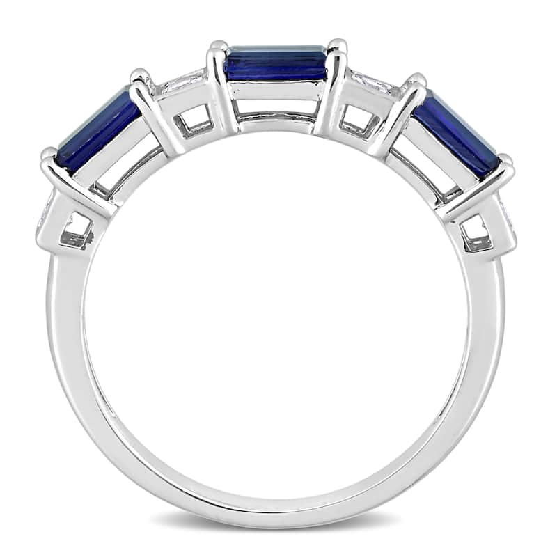 Miadora Baguette & Square Created Blue & White Sapphire Stackable Eternity Band in Sterling Silver