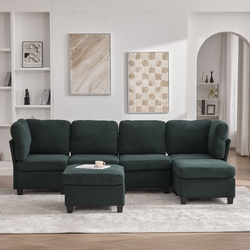 Freely Combinable Convertible Modular Sectional Sofa with Storage Ottomans
