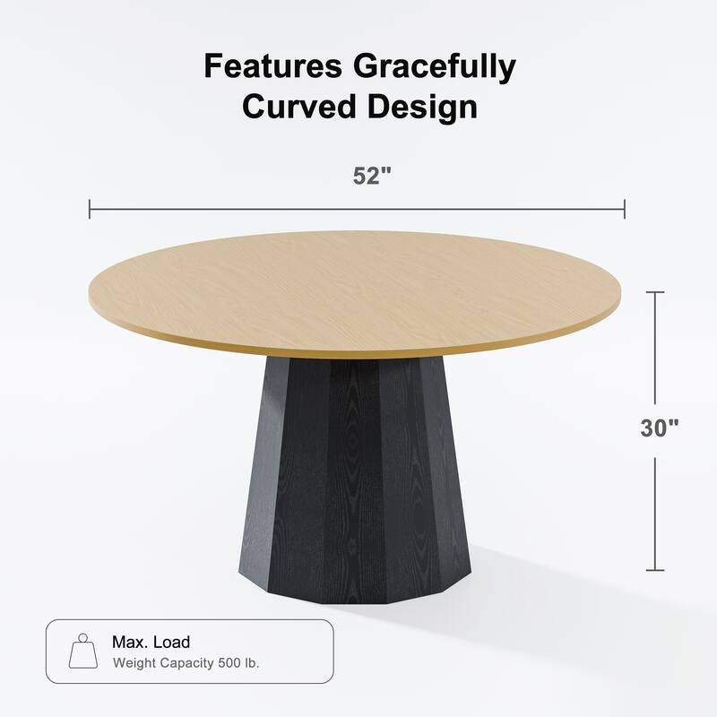 Solid Wood Round Dining Table Kitchen Table with Tabletop and Tapered Base for Living/Dining Room Coffee Office