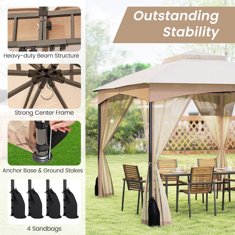 Costway 10 X 10/12 FT Patio Gazebo with Netting Walls 4 Sandbags