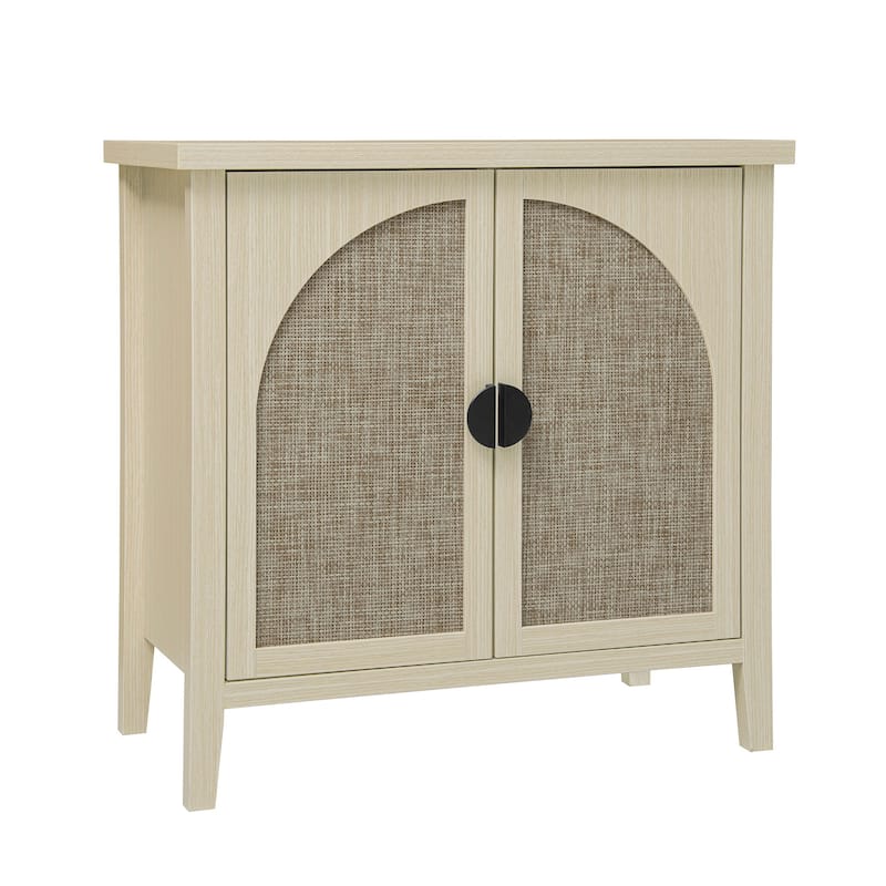Roomfitters Rattan 2 Door Storage Cabinet, Accent Sideboard Buffet Cabinet with Adjustable Shelves, Natural