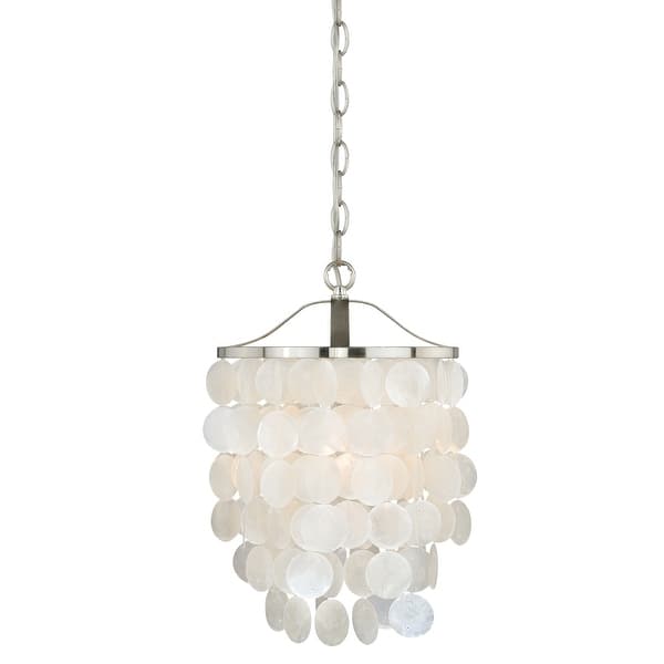 slide 2 of 5, Elsa Satin Nickel Coastal Capiz Shell Pendant Ceiling Light - 10.5-in W x 18-in H x 10.5-in D
