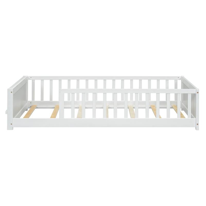 Twin Size Floor Platform Bed with Built-in Book Storage Rack