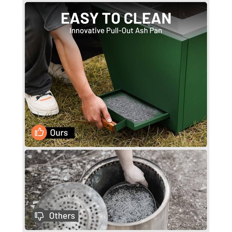 Cyberpit One Pro 25 inch Smokeless Fire Pit, w/Pull-Out Ash Pan, Portable Outdoor Firepits