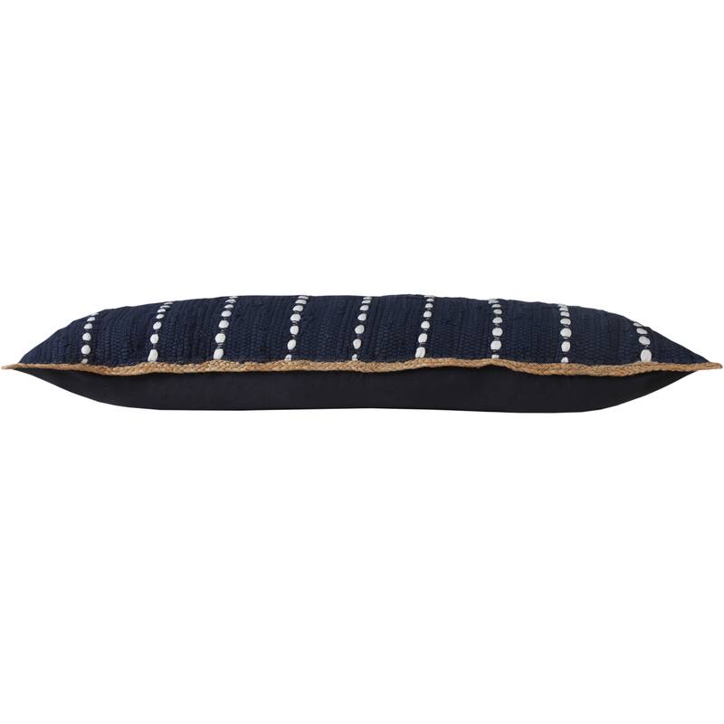 Sevita Navy Blue and White Striped Jute Bordered Throw Pillow