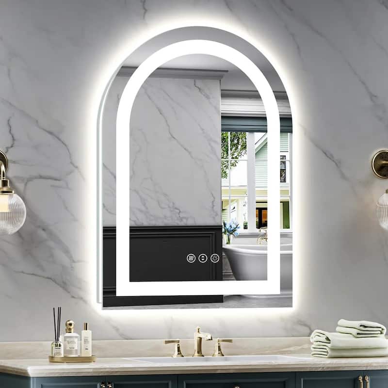 Full Size Arch Front & Back LED Lighted Anti-fog Tempered Glass Wall Bathroom Vanity Mirror, ETL Certified, 3-Year Warranty - 32"x24"