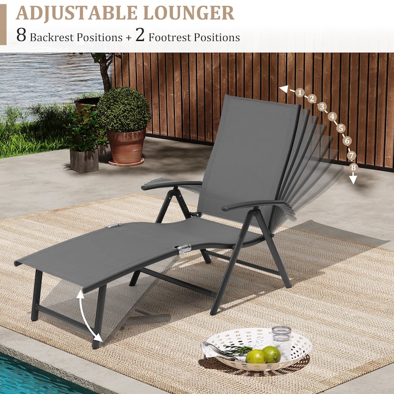 VredHom Outdoor Aluminum Portable Folding Chaise Lounge Chair - 70" L x 20" W x 14" H