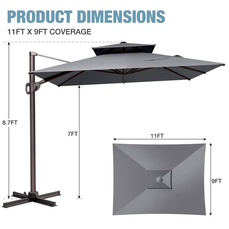 VredHom 9x11 FT Outdoor Double Top Cantilever Offset Patio Umbrella