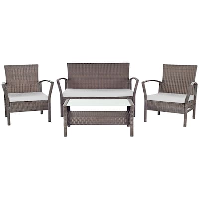 SAFAVIEH Outdoor Living Avaron Brown/ Grey Cushion 4-piece Patio Set