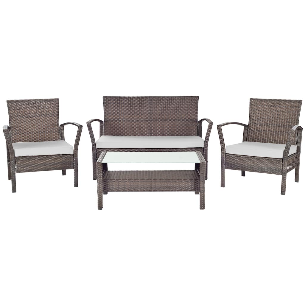 SAFAVIEH Outdoor Living Avaron Brown/ Grey Cushion 4-piece Patio Set