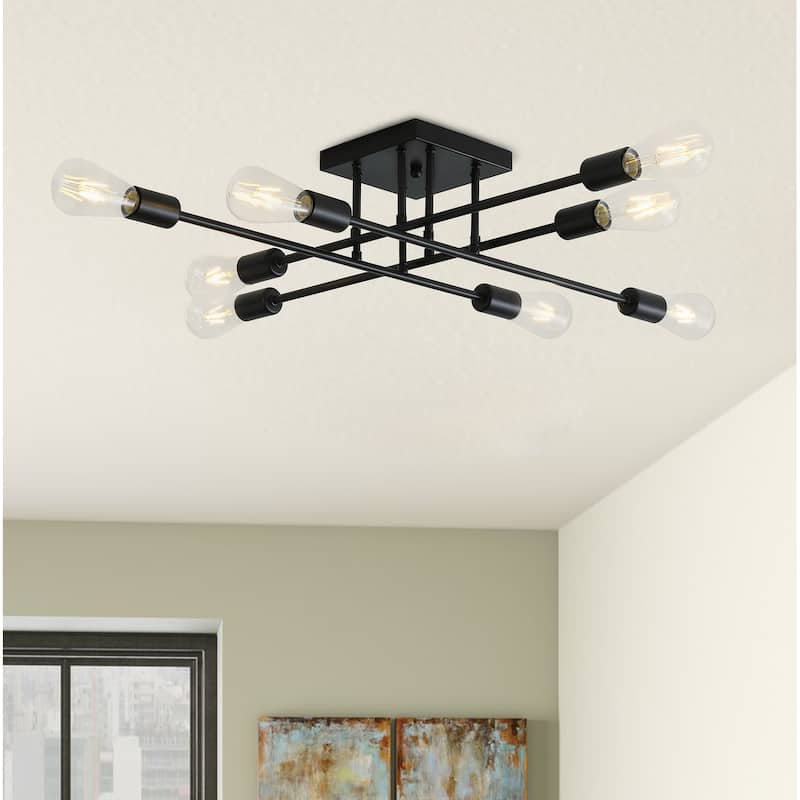 Modern 8-Light Sputnik Branches Semi Flush Mount Lighting Fixture