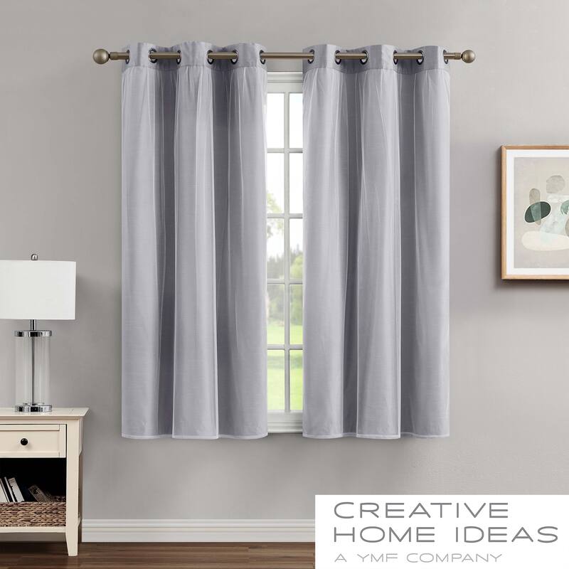 Creative Home Ideas Augusta Faux Silk Blackout with Sheer Overlay Grommet Window Curtain Panel Pair with Tiebacks