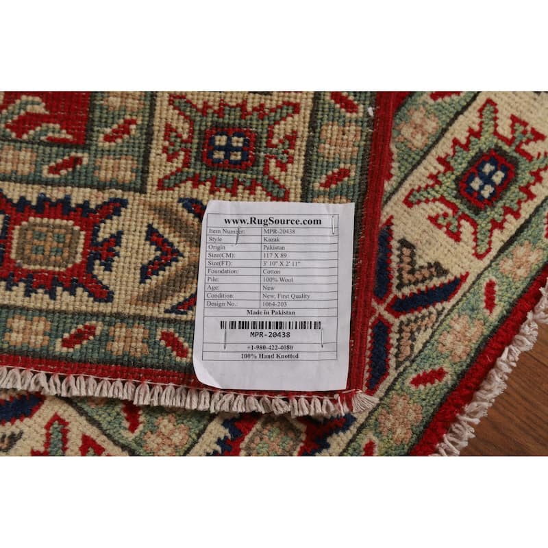 Red Kazak Rug Bedroom Hand-Knotted Wool Carpet - 2'11"x 3'10"